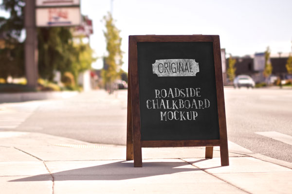 Free Roadside Chalkboard PSD Mockup
