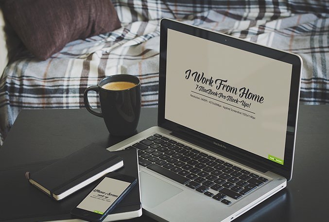 MacBook & iPhone beside Bed Mockup