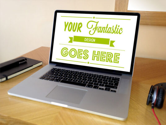 MacBook on Office Table Mockup