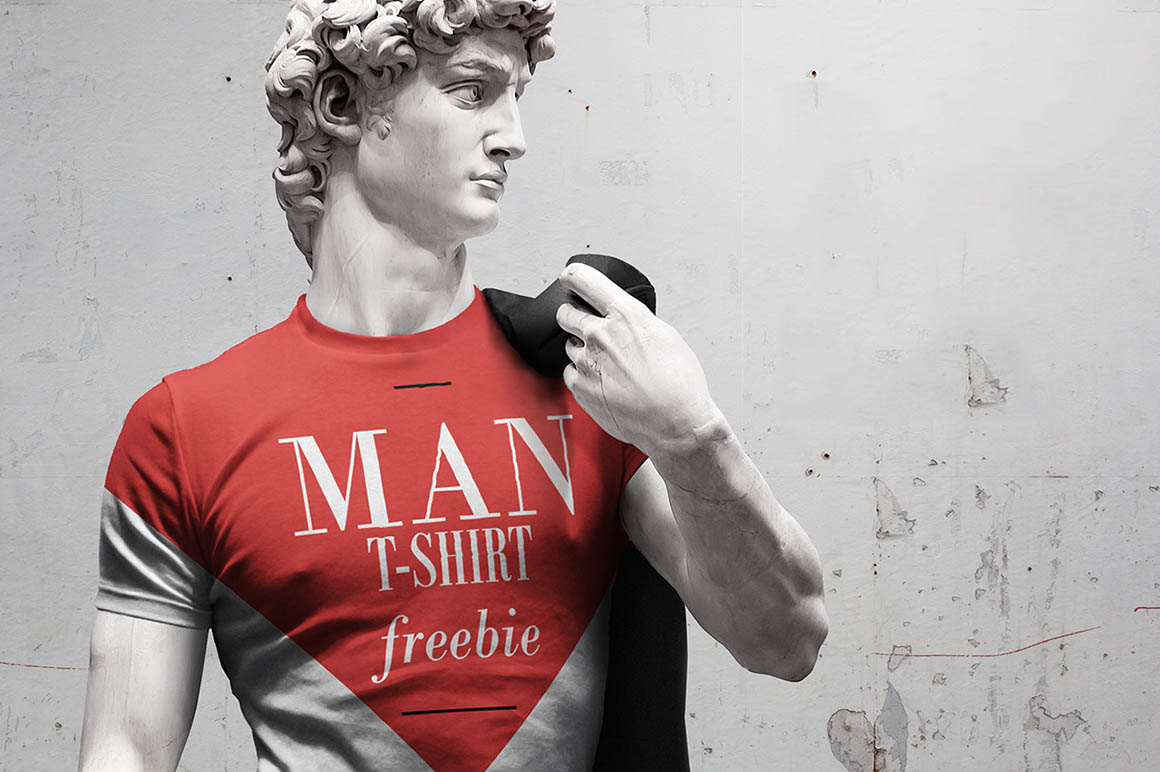 T-Shirt on David Free PSD Mockup