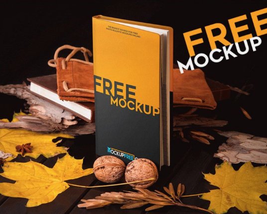 Book Cover in Autumn Scenery - Free PSD Mockup