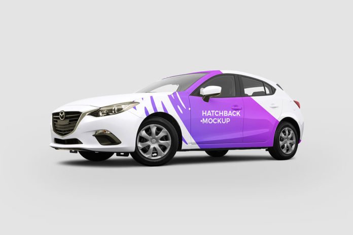 Hatchback Mazda Car Wrap PSD Mockup - PlanetMockup