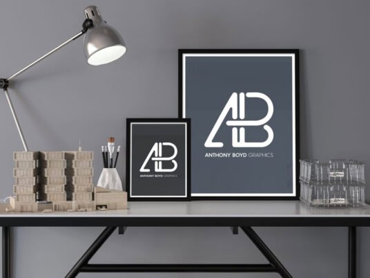 Poster Frames on Table PSD Mockups