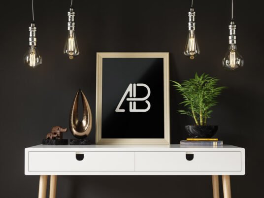 Poster on Desk Free PSD Mockup