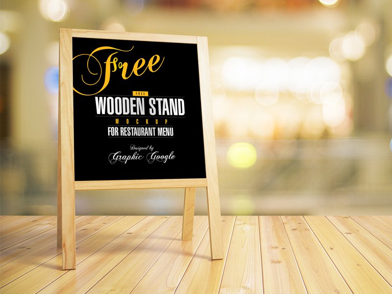 Download Wooden Chalkboard Stand Restaurant Menu Mockup - PlanetMockup