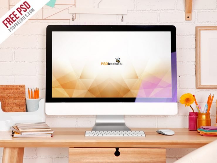 iMac Desktop Workspace PSD Mockup