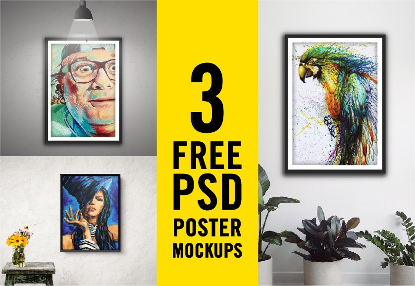 Download Set of 3 Free PSD Poster Mockups - PlanetMockup